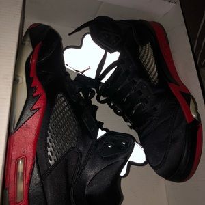 Air Jordan black satin 5s.  Size 9.5.  In og box